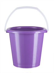 Violet plastic bucket on a white