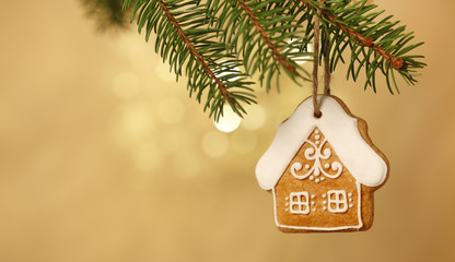 Gingerbread house on christmas tree