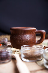 Spices on wooden background. Food, taste