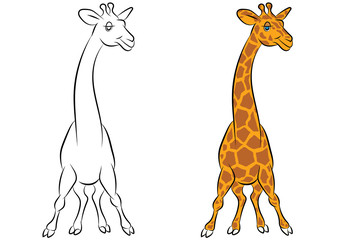 Illustration of an amusing animation giraffe for the coloring book