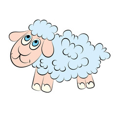 Illustration of a cheerful lamb with blue eyes for children book 