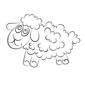 Illustration of a cheerful lamb with blue eyes for coloring book 