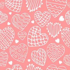 Foto op Aluminium Cute doodle heart seamless pattern. Wedding invitation, greeting card, Valentines day. Texture, textile, background © dinarachernaya