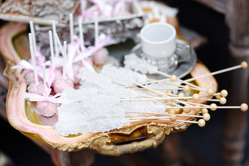 Sugar on sticks and pink pop cakes