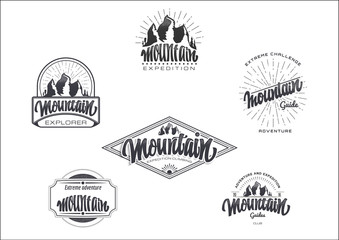 Fototapeta premium Mountain adventure and expedition insignia badges It can be used as a print on clothing, stamped business cards presentations