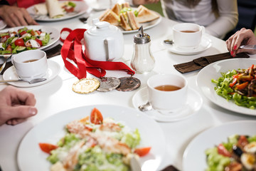 Beautifully decorated catering banquet table