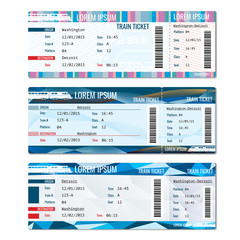 Train tickets vector set. Railway pass card, journey passenger illustration