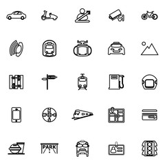 Land transport related line icons on white background