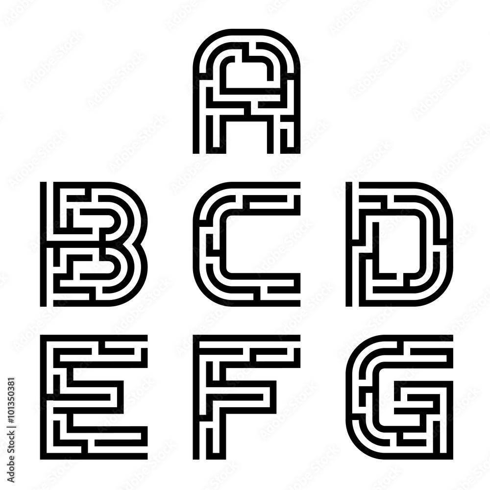 Fototapete vector real maze alphabet font letters - part 1