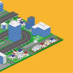 modern city and building, road and overhead highway, vector illustration