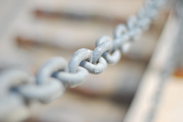 the chain on the embankment covered with sea salt