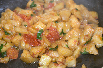 fried eggplants with tomatoes