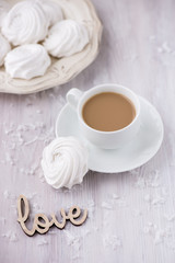 Fototapeta na wymiar White apple marshmallows, zephyr with coffee
