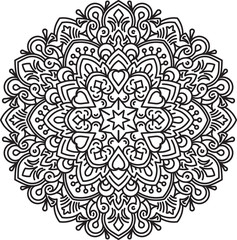 Abstract vector black round lace design in mono line style - man