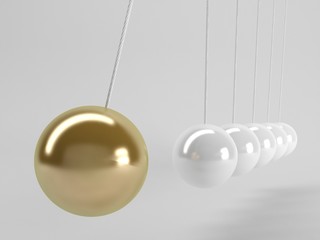 gray balls and the golden one, Newton's cradle, Business 3D Concept.