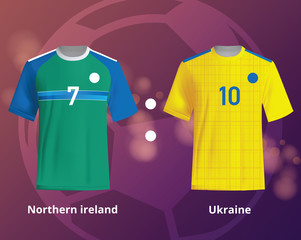 Color soccer T-shirts of Northern Ireland and Ukraine. Football team equipment