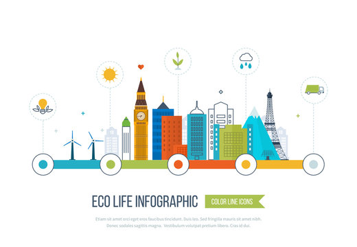 Green eco city infographic. Ecology concept,