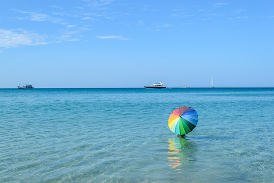 colorful umbrella on sea water at layan beach ,Phuket