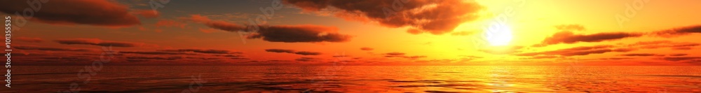 Wall mural panoramic ocean sunset panorama of sunrise over the sea, the light in the clouds over the sea. - Wall murals