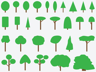 Simple green trees drawn on white background