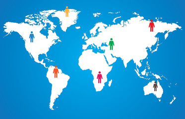 White world map with pictogram people