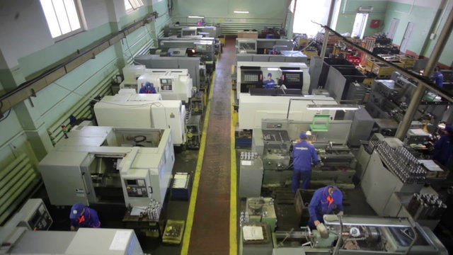 Aerial view of production line in modern factory