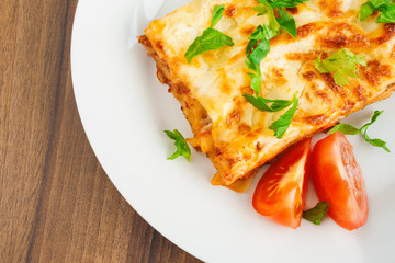 Delicious lasagna with bolognese sauce