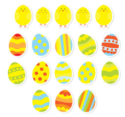 Set of Easter eggs and chicks stickers for children / vectors Easter set