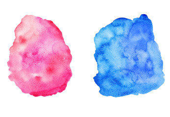 Pink and blue abstract watercolor stains on white isolated background. Template for design