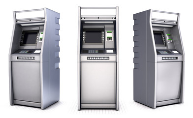 ATM Bank Cash Machine. Set. Isolated on white