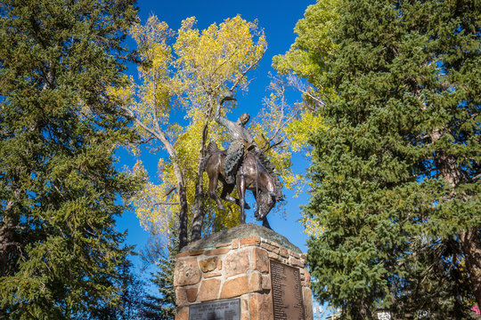 Rodeo Cowboy Sculpture In Jackson Town Square, Jackson Hole, Wyo