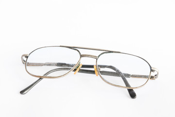 Modern eyeglasses isolated on white background