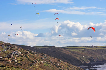 Paragliders above Freathy