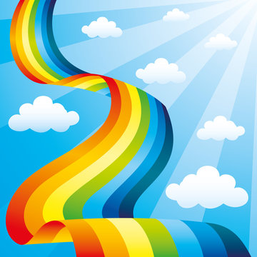Rainbow and clouds in the blue sky