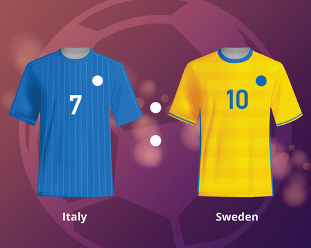 Color soccer T-shirts of Italy and Sweden. Football team equipment