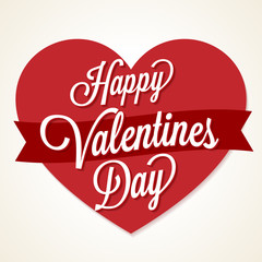 Happy Valentines Day Card with white Hand Lettered Text and Heart Shape on the background.