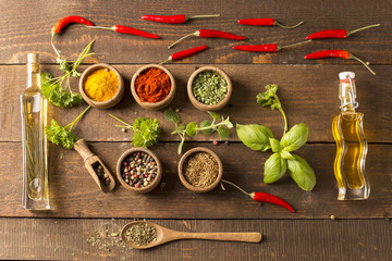 Obraz na płótnie Canvas Variety of spices and mediterranean herbs.