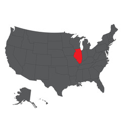 Illinois red map on gray USA map vector