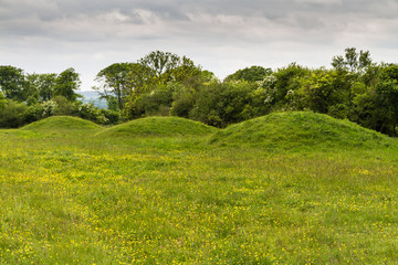 Three ancient tumuli, barrows or burial mounds.