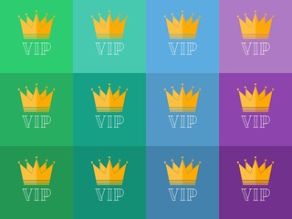 VIP logos set in flat style and line style vector in bright colors. VIP members only banner