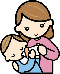 赤ちゃんに哺乳瓶でミルクをあげるお母さん