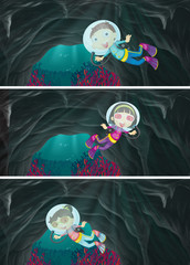 Children scuba diving under the sea