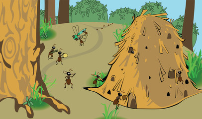 vector cartoon anthill in the woods