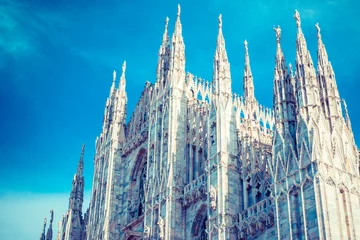 Stickers pour porte Monument Milan city monuments and places Duomo facade - vintage style photo  