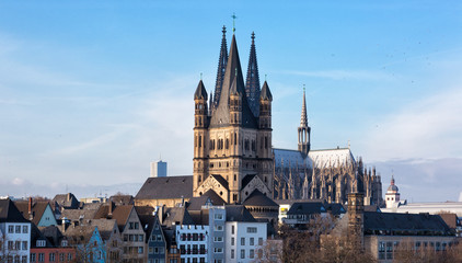 Fototapeta na wymiar Cologne, view of the church Great St. Martin on a sunny winter day, Germany