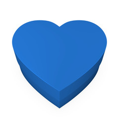 Caja de regalo con forma de corazón 3D, de color azul, cerrada, vista desde arriba y sobre fondo blanco.