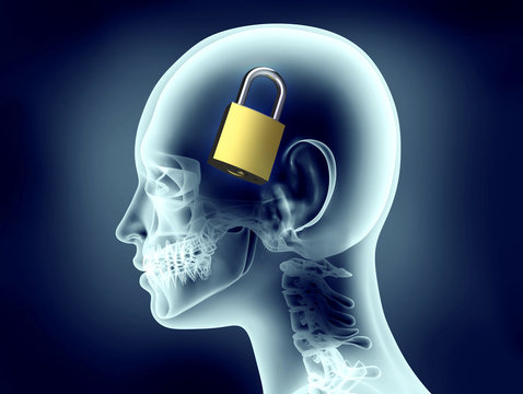 x-ray image human head with padlock inside
