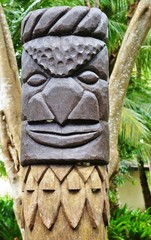 Sculpted tiki totem poles in the Isle of Pines in French New Caledonia