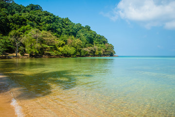 Perfect beautiful scene of deep turquoise water with brown sand at Koh Chang Island in Thailand