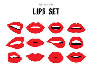 Woman's lip emotions gestures set. - obrazy, fototapety, plakaty